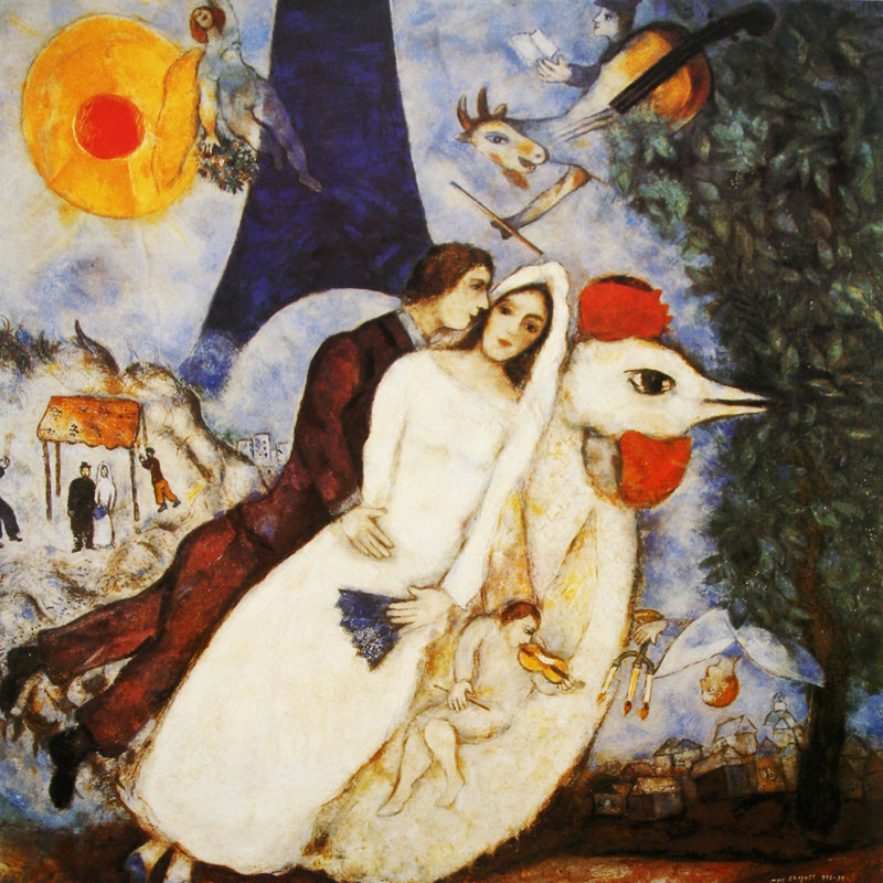«Les Fiances De La Tour Eiffel» par Marc Chagall, reproduction d'art sur toile tendue, H 12 po x l 12 po x P 1,5 po