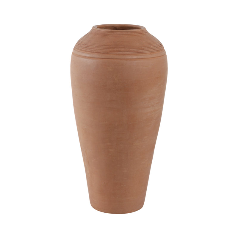 Vases Pottery Terracotta Handcrafted Design with Textured Rim and Tapered Body for Contemporary Versatile Decor, Brown