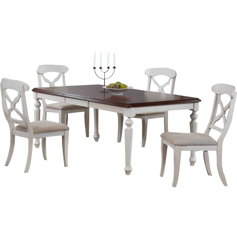 Azura Extendable Solid Wood Top Four Leg Base Dining Set, Antique White