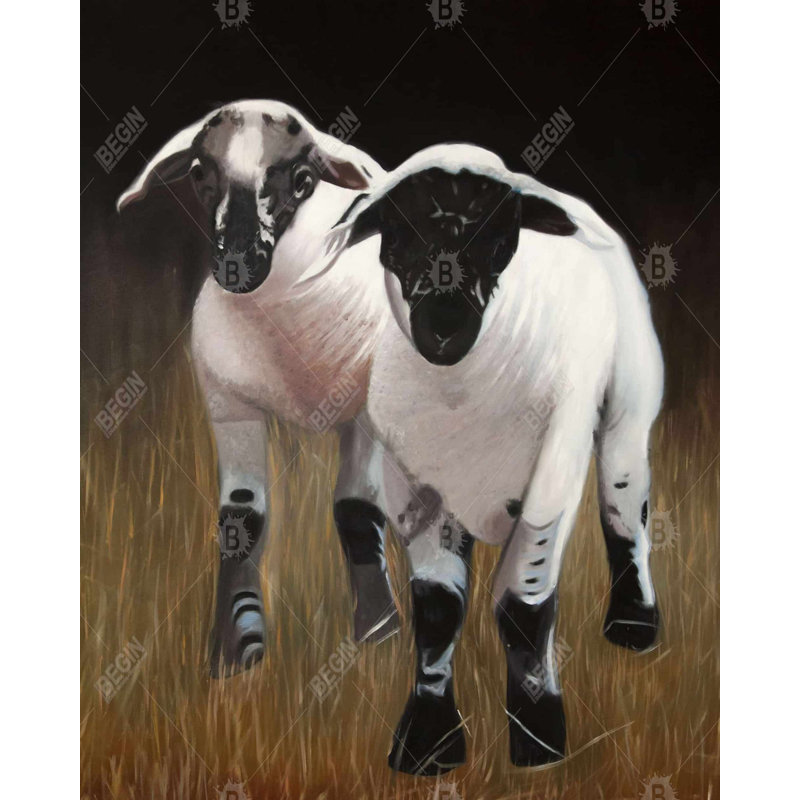 "Deux agneaux" sur toile, H 60 po x l 48 po
