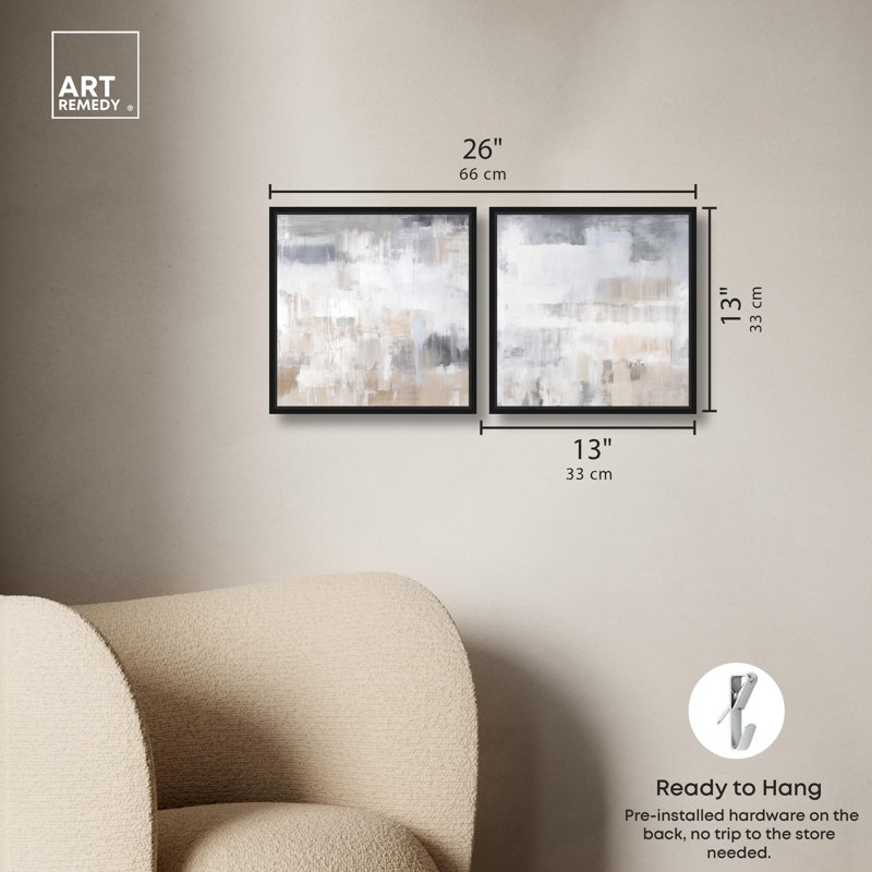 "Luxe Minimalist Abstract Art", ensemble de 2 reproductions sur toile par , H 13 po x l 13 po, Noir