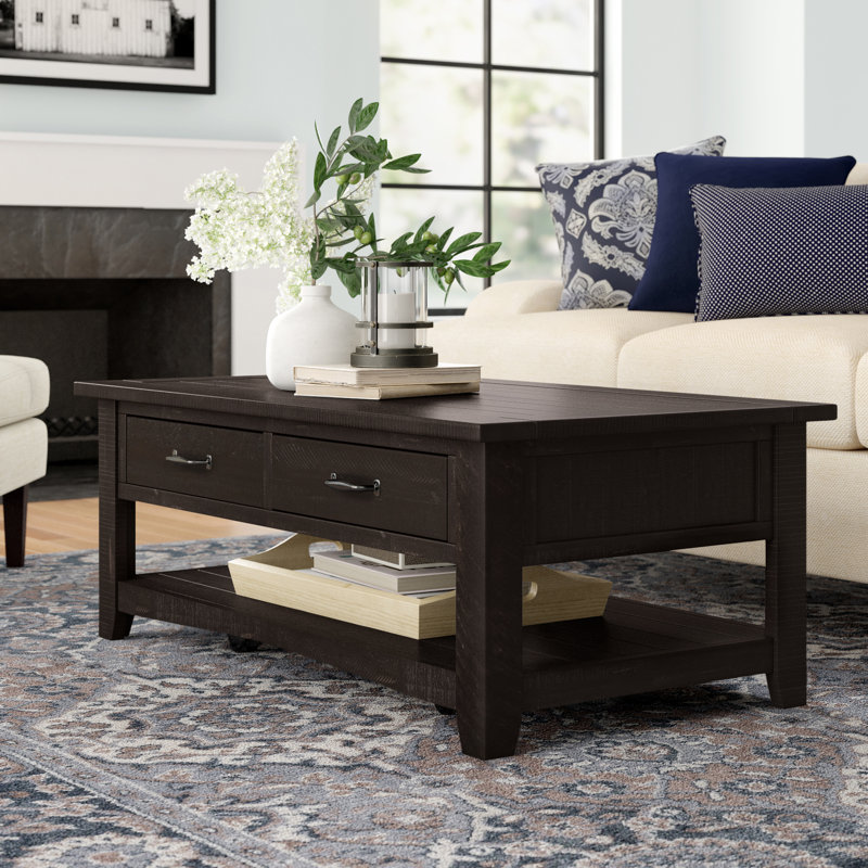 Table basse en bois massif de 50 po avec rangement Kinsella, Espresso