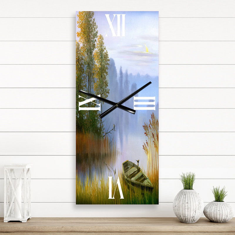 Horloge murale Le bateau sur la berge du lac, Grand