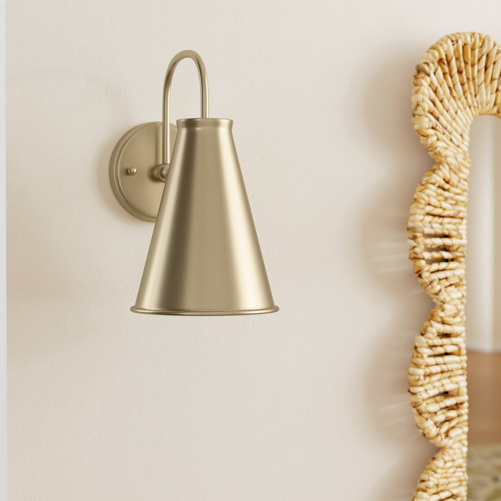 Dimson Single Light Dimmable Armed Sconce, Brass