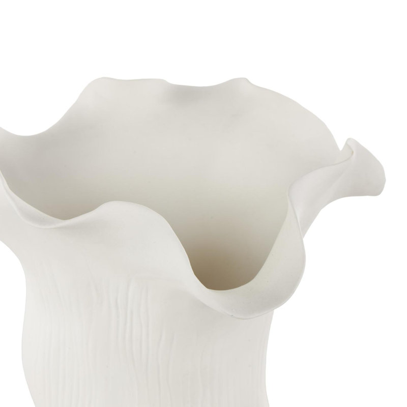 Bia Cole And Ceramic Floral Inspired Abstract Vase With Linear Grooves, White