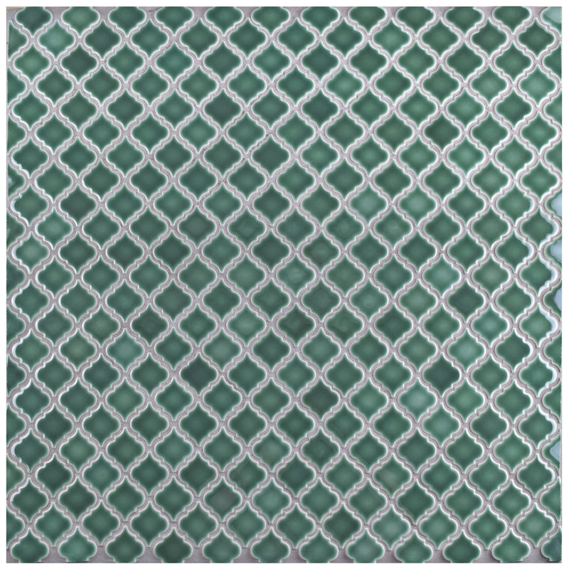 Hudson Tangier 2" x 2" Porcelain Arabesque Mosaic Wall & Floor Tile, Emerald