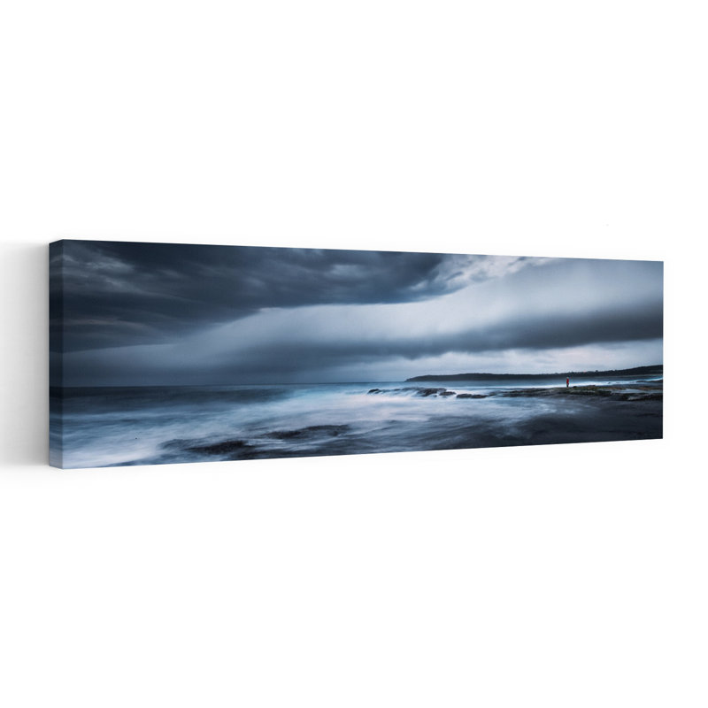 Moody Ocean Solitude, art dramatique abstrait côtier tranquille, H 12 po x l 36 po