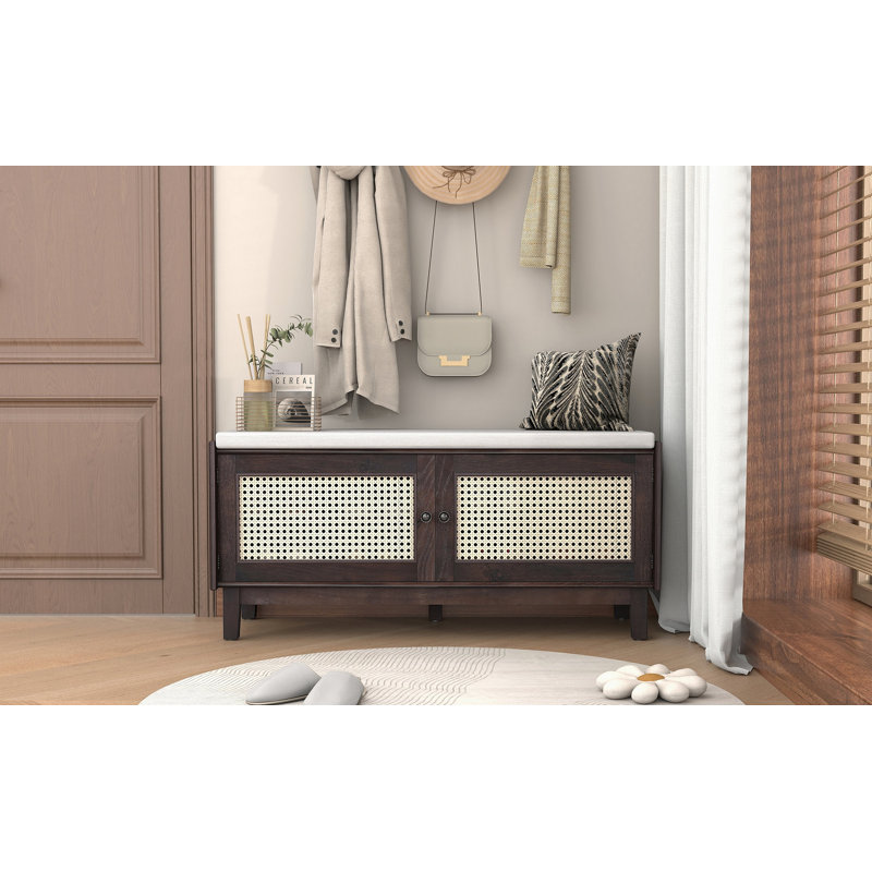 Banc d'entrée en rotin avec rangement Boho
