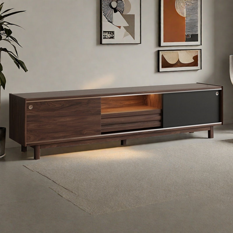 Meuble télé élégant en noyer noir, 70.9"