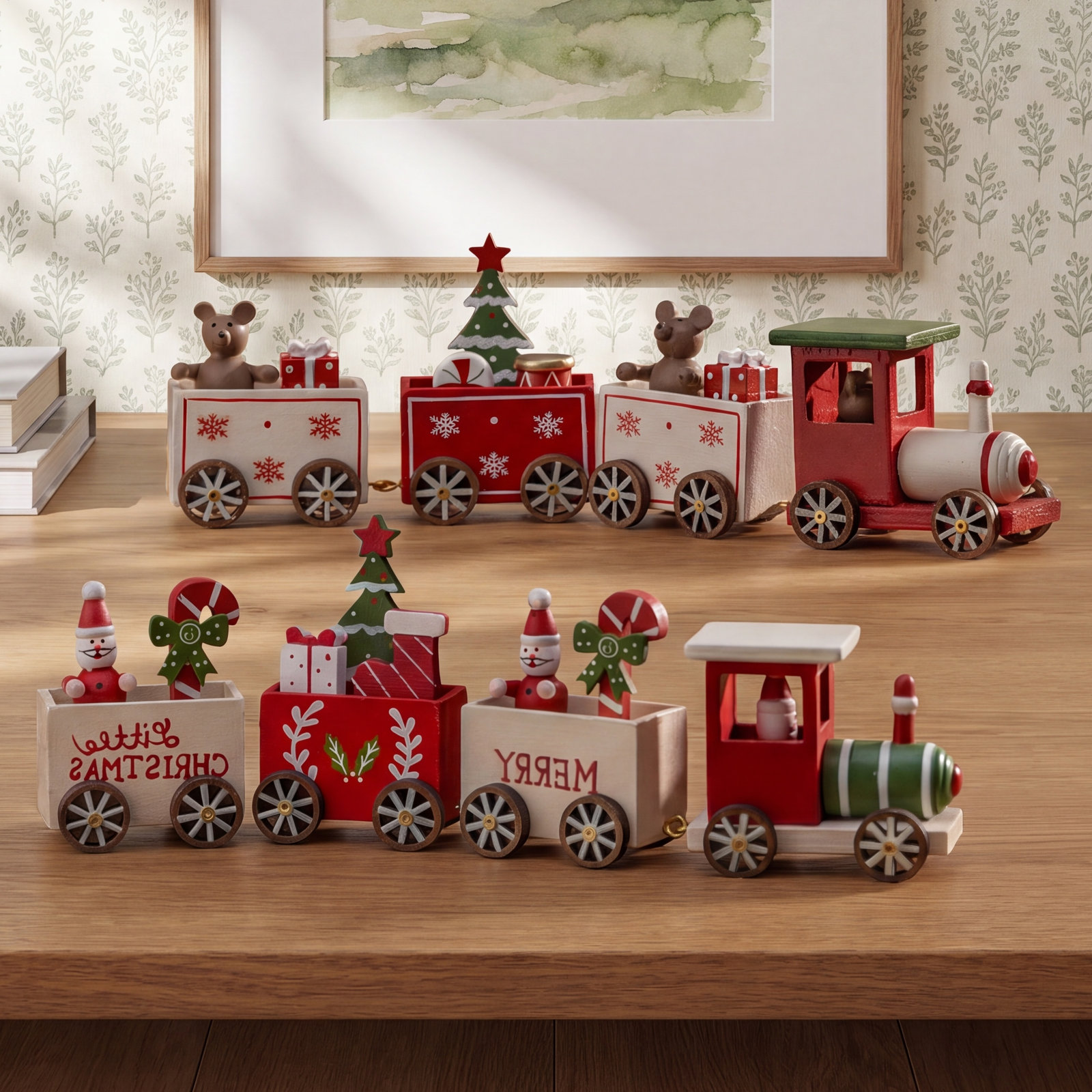 2-Piece Wooden Train Holiday Accent Set
