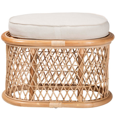 Tabouret de style bohémien au design ajouré naturel, coussin amovible en tissu rembourré de mousse, de forme ovale, entièrement assemblé, 23,07 po de largeur, 14,61 po de profondeur, 14,24 po de hauteur, 8,81 lb - Coussin rembourré en mousse