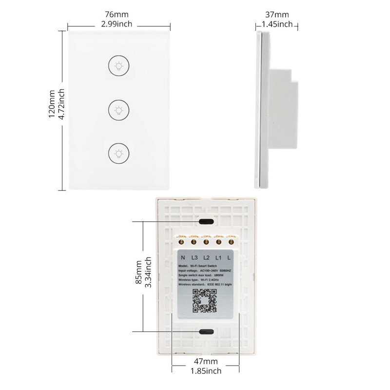 3 Tamper Resistant Single Pole Push Button Light Switch