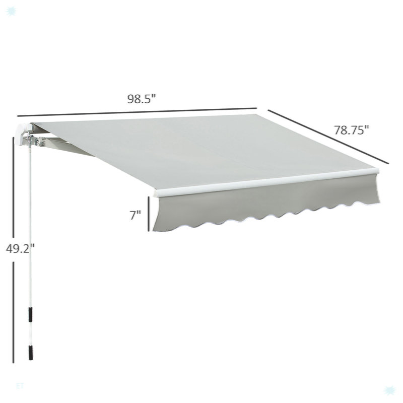 Patio Retractable Awning, Manual Exterior Sun Shade Deck Window Cover, Gray