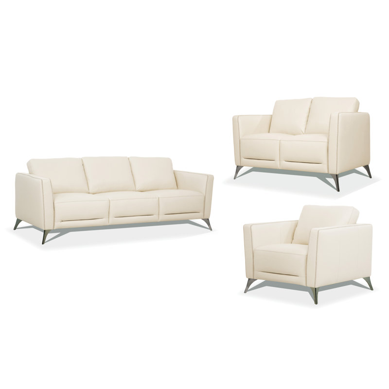 Dossett 59" Genuine Leather Square Arm Loveseat, Cream Genuine Leather