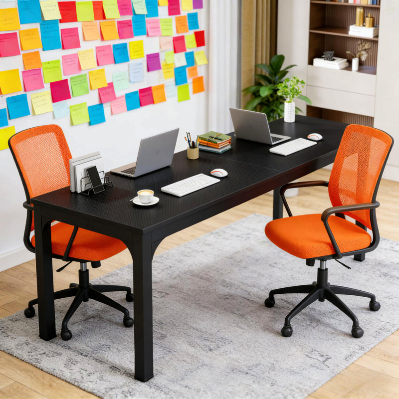 Dual Person Office Table,Computer Desk, Rectangle Executive Desk, Black, Black