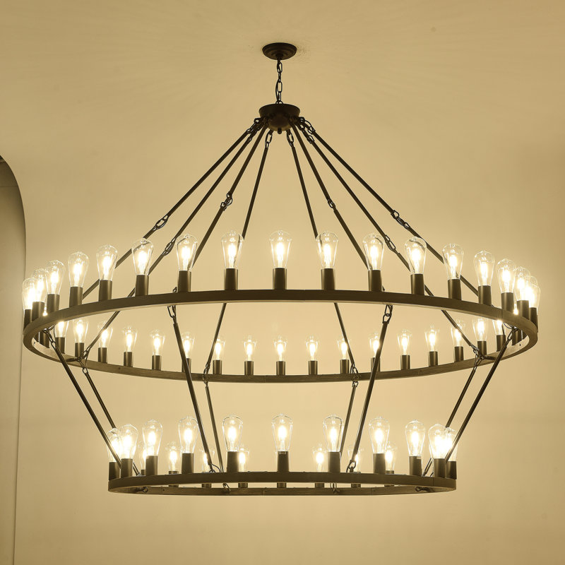 59-Inch Wagon Wheel Chandelier with Adjustable Height