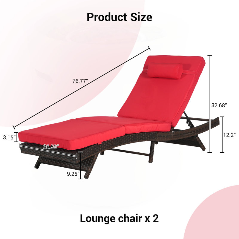 Outdoor Wicker Reclining Chair Set for Relaxation and Sunbathing, Red