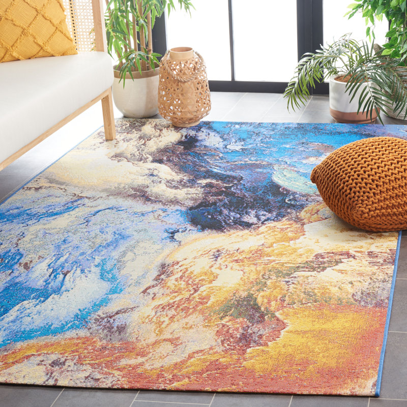 Tapis intérieur / extérieur abstrait Hykeham 500 Performance, Rectangle 5 pi 3 po x 7 pi 6 po