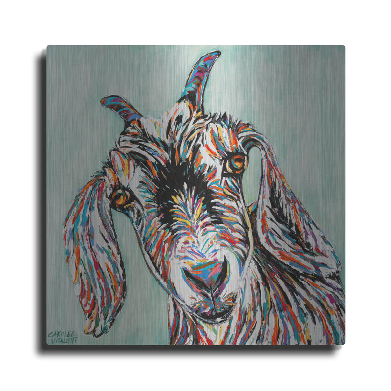 Art mural en métal Lark Manor ™ «Funny Goat 2» par Carolee Vitaletti, H 36 po x l 36 po