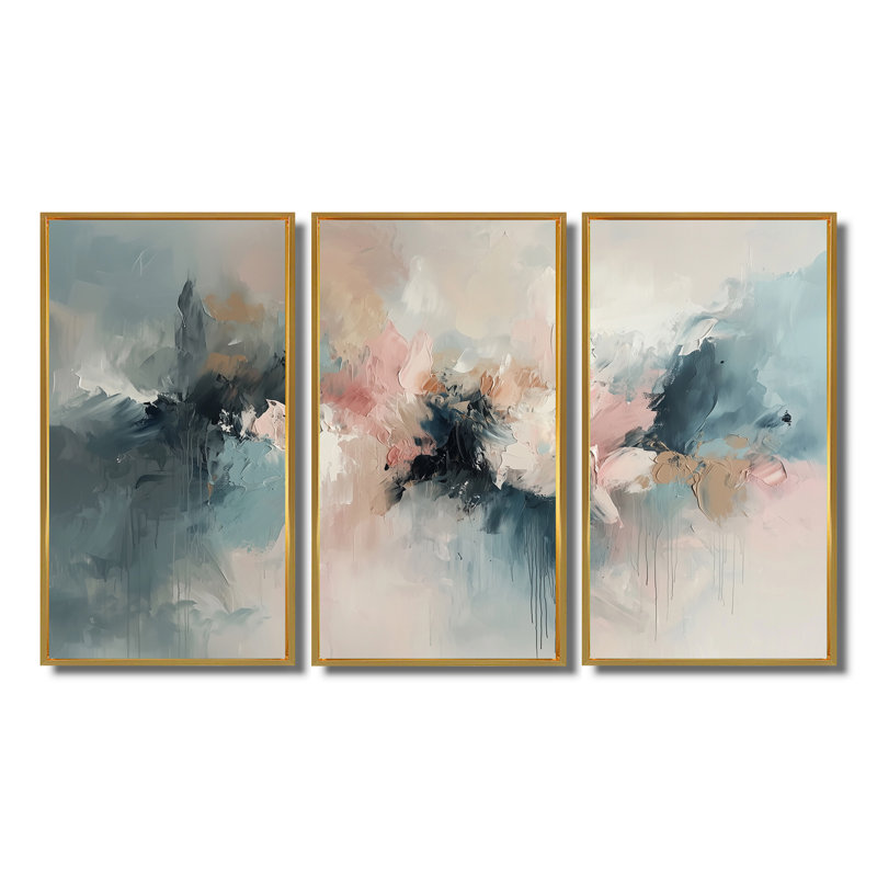 «White Brushstroke», peinture abstraite I - ensemble de décorations murales abstraites, Toile argentée avec cadre flottant