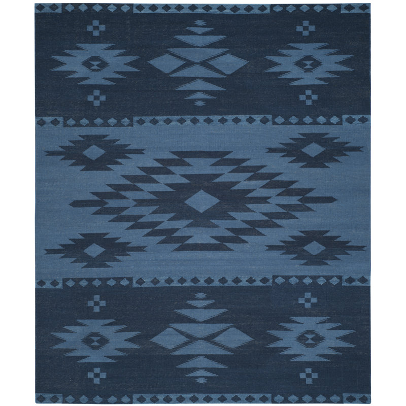 Laurel Canyon Flatweave Wool Southwestern Area Rug in Blue/Dark Navy, Rectangle 4' x 6'