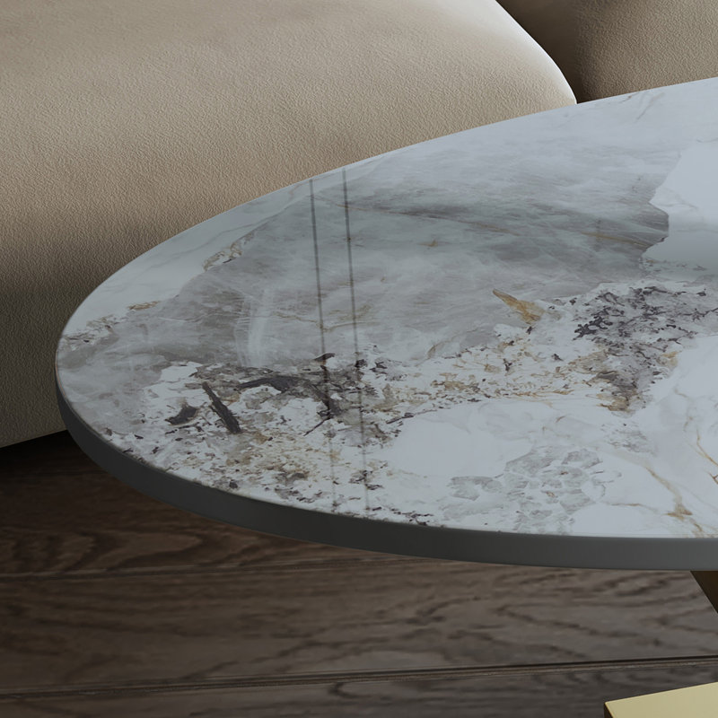 Table basse contemporaine en faux marbre avec base en acier inoxydable