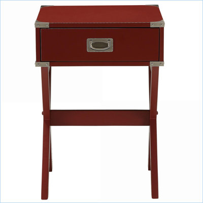 Table basse rouge rustique avec tiroir pour le salon, rangement peu encombrant et amp; Base en X stable