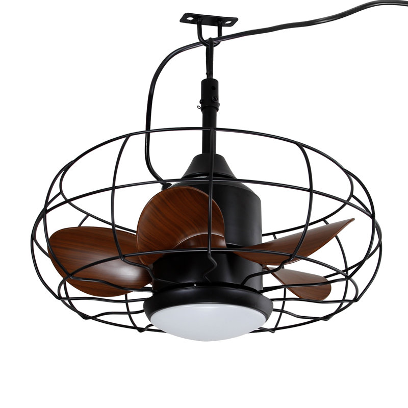 Ventilateur de plafond extérieur en cage de 20 pouces avec lumière pour ventilateur de pavillon enfichable avec télécommande DEL à intensité variable
