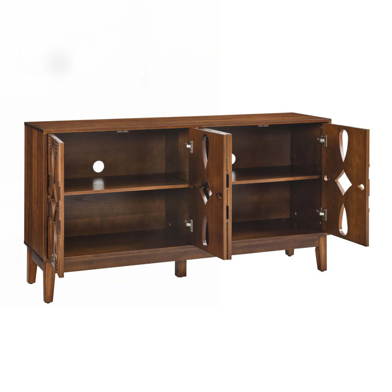 Console en bois avec 4 portes, tablettes réglables, Noyer