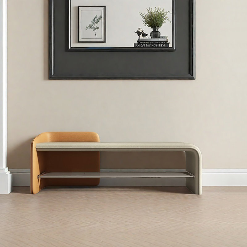 35.4in Shoe Storage Bench, Beige/Orange
