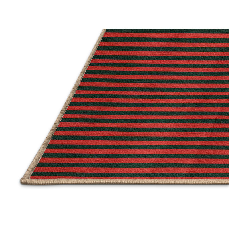 Tapis brun à rayures horizontales lavable à la machine, Rond 4 pi