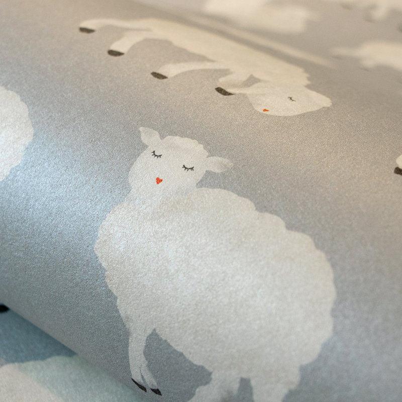 Great Kids Collection Smooth Glitter Sweet Sheep Wallpaper Roll, Light Blue