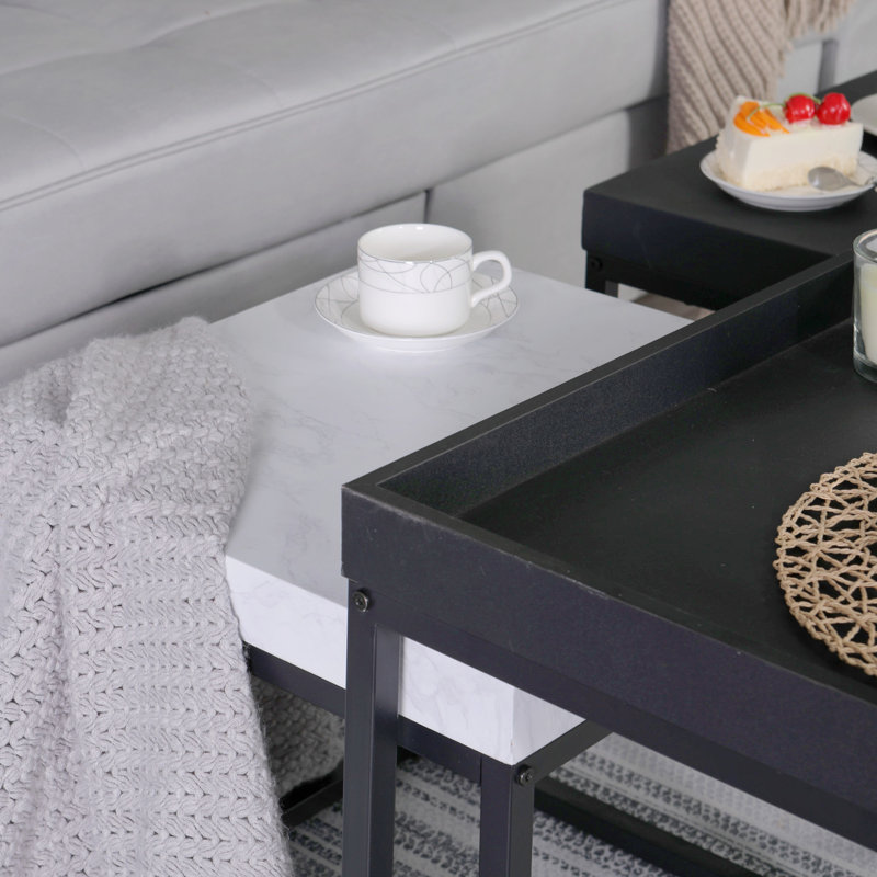 Ensemble de tables basses 3 pièces Alpha Home, Blanc / noir