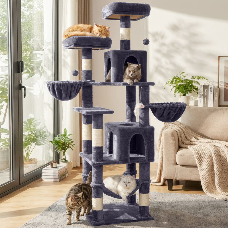 LIKISAK 180CM H Cat Tree With Sisal Rope, Large Cat Approprite, Dark Grey