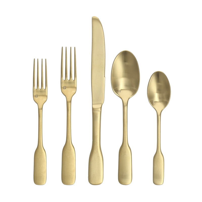 Fortessa Ashton 18/10 Stainless Steel 20 Piece Flatware Set (Service for 4), Brushed Gold