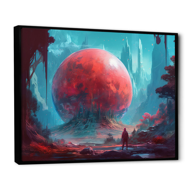 Planète planant dans un univers IV, reproduction d'art sur toile, H 12 po x l 20 po x P 1 po, Cadre flottant noir