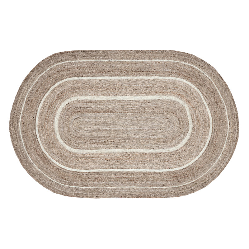 Festive Finds Mulinix Geometric Machine Made Braided Jute/Cotton/Acrylic Area Rug in Natural Cream, Oval 5" x 8'