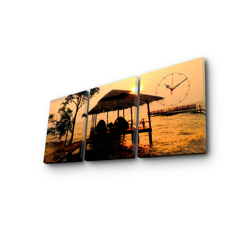 Elegant 3-Piece Decorative Canvas Wall Clock Set, Suede Canvas, Total Size: 37.8 x 15.7 inches | Sturdy 100% Wooden Frame, Thickness: 1.2 inches | Perfect for Home Decor & Modern Interiors, Unique Design