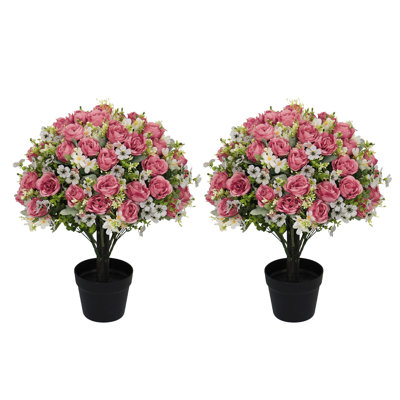 Topiaire de buis artificiel 24 po avec fleurs de pivoines, plante en pot de soie