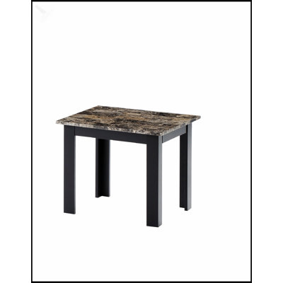 Ensemble de table basse et de table de bout style traditionnel en faux marbre 3 pièces, pieds en bois robustes