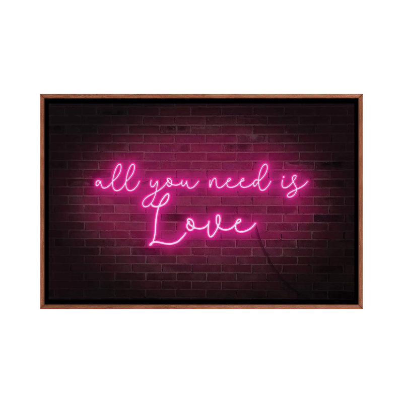 «Neon Love I» par Grace Popp - reproduction d'art textuel, Toile classique avec cadre brun, Pas de tapis