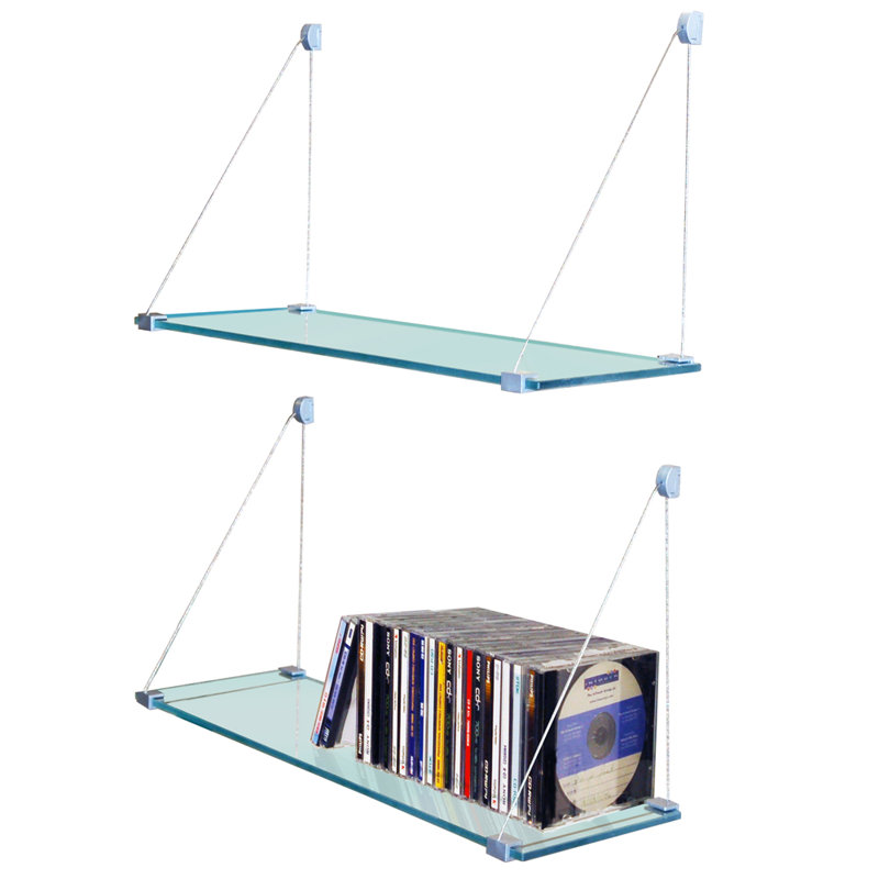 Wall Mounted Suspension Storage Accent Shelf, Clear