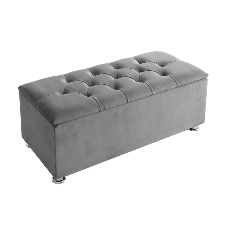 Lordan Velvet Upholstered Storage Bench, Silver