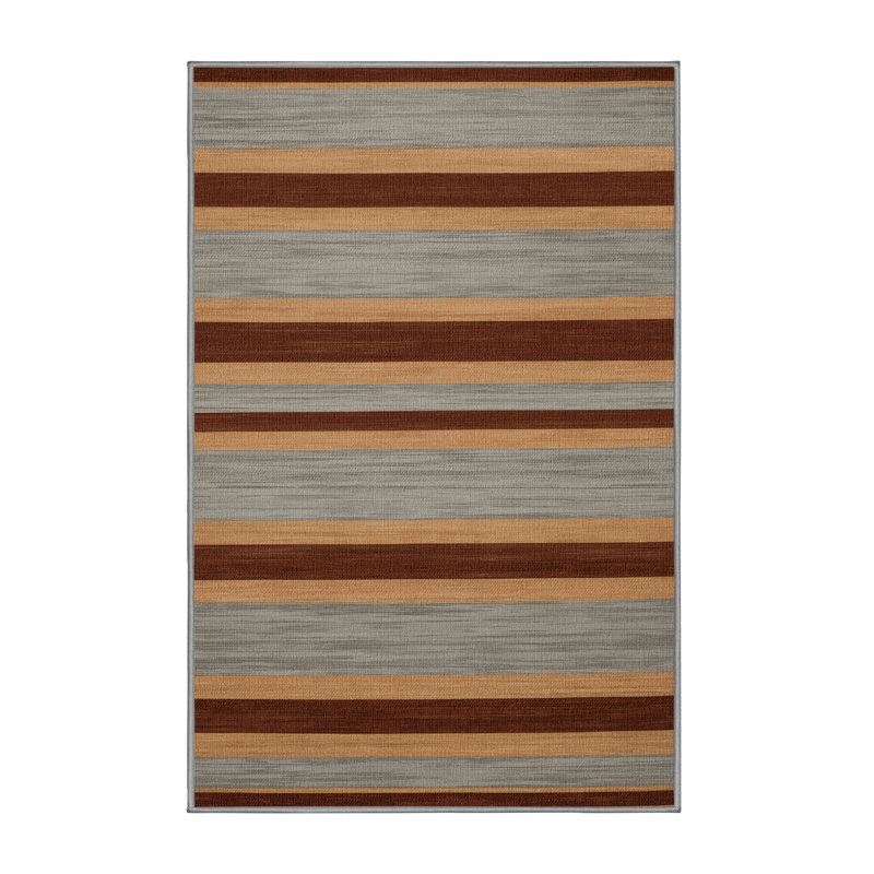  Tapis lavable rayé gris clair caramel, Rectangulaire 3 pi x 5 pi