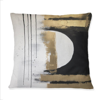 Minimal Joy In Black And Gold V - Abstract Painting Printed Throw Pillow