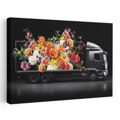 Vibrant Floral Truck 1 Piece Wrapped Canvas Wall Art