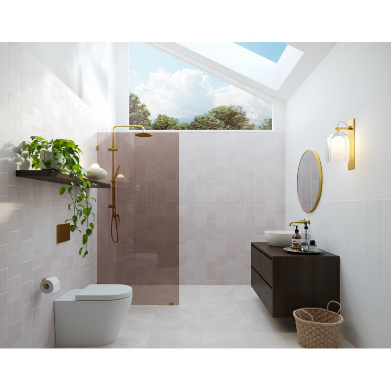 Ursa 30 in. x 78 in. Fully Frameless Bronze Tinted Single Fixed Shower Panel, Satin Brass