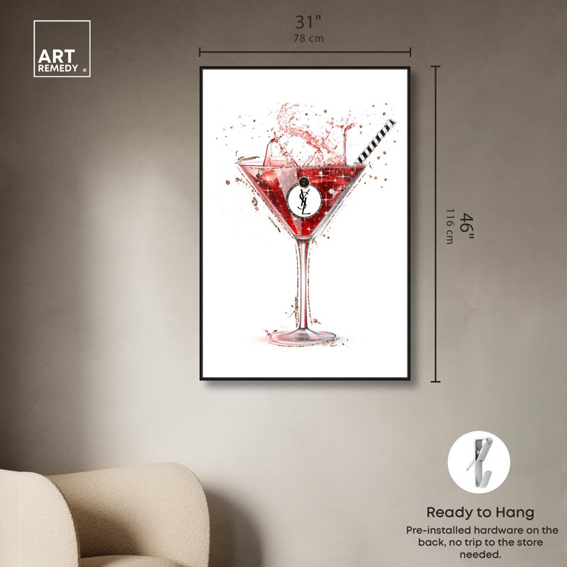 Art mural Parisian Toast, Drinks and Spirits, H 16 po x l 11 po, Cadre noir