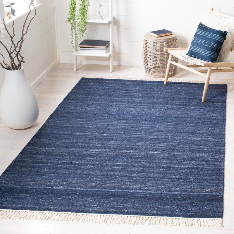 Rubinstein Hand Loomed Wool/Cotton Striped Rug in Navy, Rectangle 8' x 10'