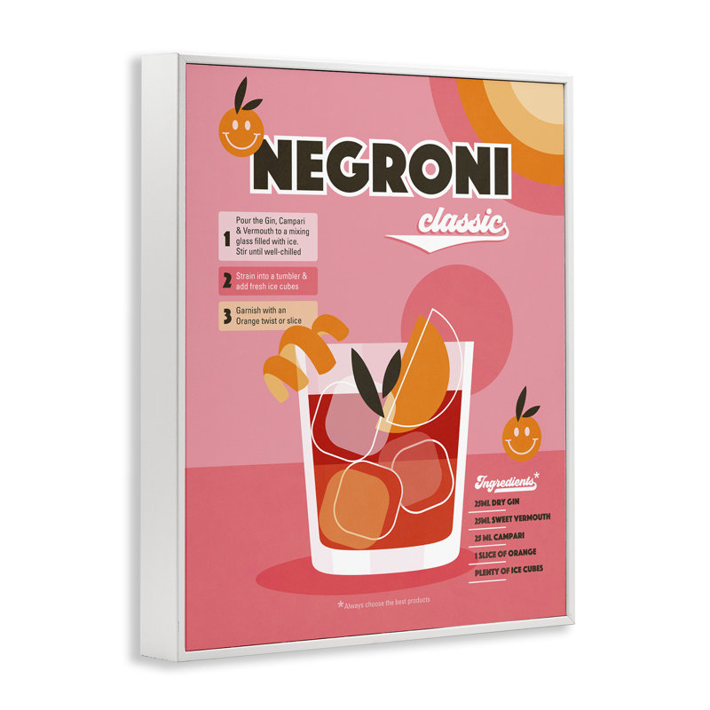 «Retro Negroni Cocktail Recipe», estampe numérique encadrée par Dominique Vari bk-065, Giclée encadrée blanc bord de mer